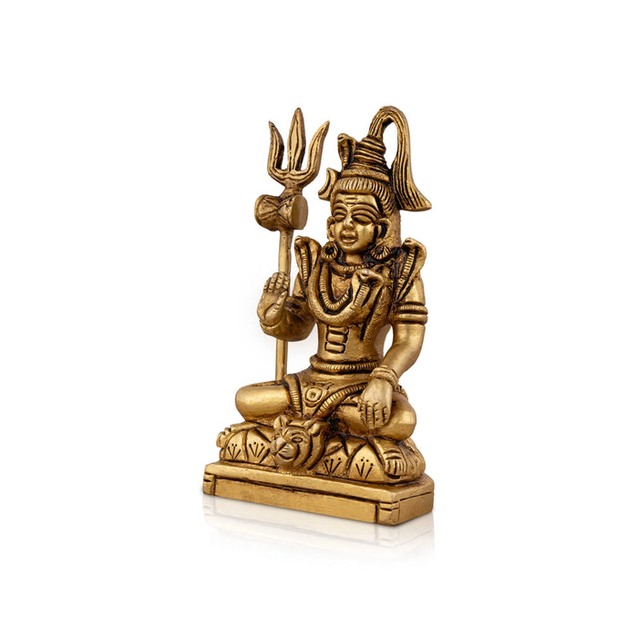 Shiva Statue With Base - 4.5 x 2.5 Inches | Antique Brass Idol/ Sitting Shiv Murti for Pooja/ 495 Gms Approx