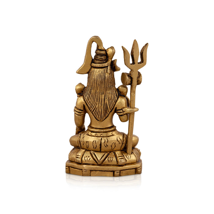 Shiva Statue With Base - 4.5 x 2.5 Inches | Antique Brass Idol/ Sitting Shiv Murti for Pooja/ 495 Gms Approx