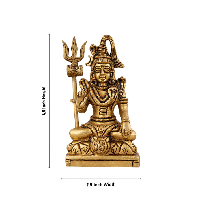 Shiva Statue With Base - 4.5 x 2.5 Inches | Antique Brass Idol/ Sitting Shiv Murti for Pooja/ 495 Gms Approx