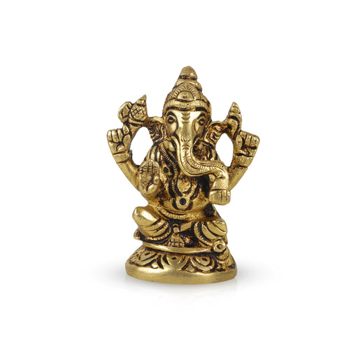 Ganesh Murti - Round - 2.5 Inches | Antique Statue / Vinayagar Statue/ Ganesha Idol for Pooja - Brass Murties