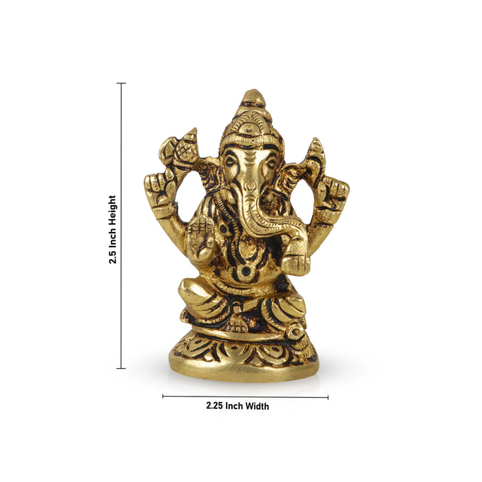 Ganesh Murti - Round - 2.5 Inches | Antique Statue / Vinayagar Statue/ Ganesha Idol for Pooja - Brass Murties