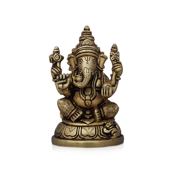 Ganesh Murti - 5 x 3 Inches | Antique Brass Idol/ Vinayaka Idol for Pooja/ 995 Gms Approx - Brass Murties