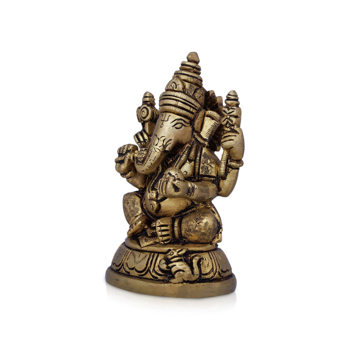 Ganesh Murti - 5 x 3 Inches | Antique Brass Idol/ Vinayaka Idol for Pooja/ 995 Gms Approx - Brass Murties