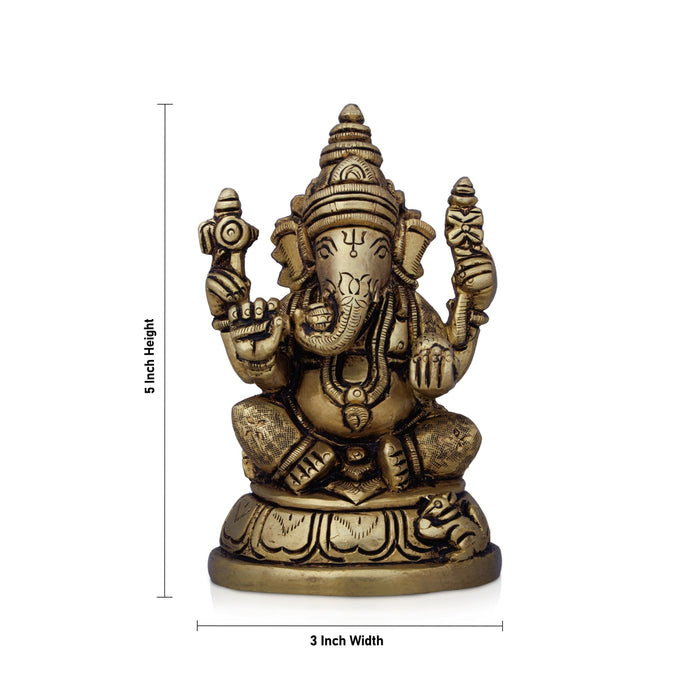 Ganesh Murti - 5 x 3 Inches | Antique Brass Idol/ Vinayaka Idol for Pooja/ 995 Gms Approx - Brass Murties