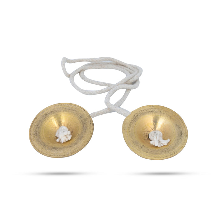 Talam With Rope - 2.25 Inches Dia | Hand Cymbals/ Brass Jalra/ Tallam/ Manjira Taal for Bhajan - Music Instruments
