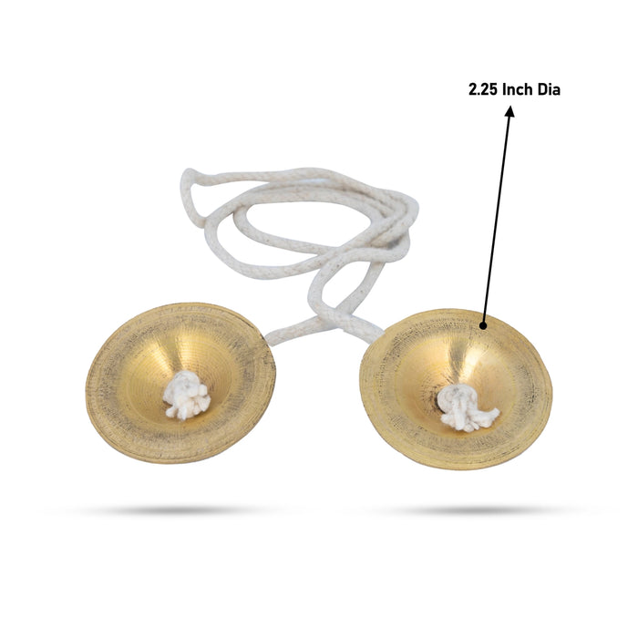 Talam With Rope - 2.25 Inches Dia | Hand Cymbals/ Brass Jalra/ Tallam/ Manjira Taal for Bhajan - Music Instruments