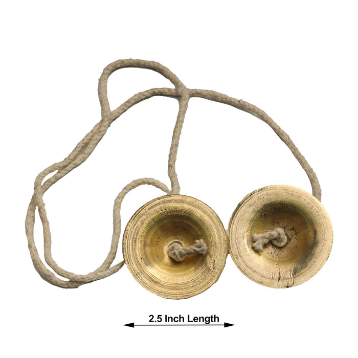 Brass Hand Cymbals - 2.5 Inches | Brass Manjira Taal/ Talam With Rope/ Brass Jalra for Kirtan/ 115 Gms Approx - Music Instruments