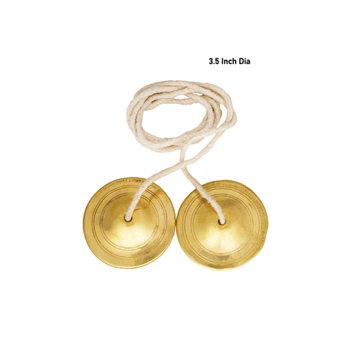 Hand Cymbals With Rope - 3.5 inches | Brass Jalra/ Talam / Tallam / Manjira Taal for Bhajan - Music Instruments