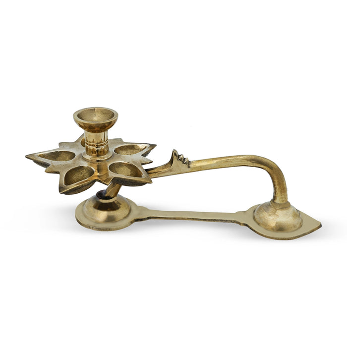 Udupi Pancha Aarti - 3.5 X 9 Inches | 5 Face Brass Aarti/ Kapoor Dhani/ Camphor Burner For Temple & Ritual Use - Kapur Aarti