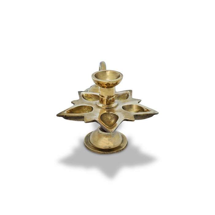Udupi Pancha Aarti - 3.5 X 9 Inches | 5 Face Brass Aarti/ Kapoor Dhani/ Camphor Burner For Temple & Ritual Use - Kapur Aarti