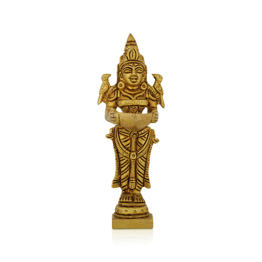 Lady Holding With Brass Lamp - 5 x 1.75 Inches | Brass Deepam/ Antique Polish And Standing Deep Lady for Home - Paavai Vilakku / Lady With A Lamp