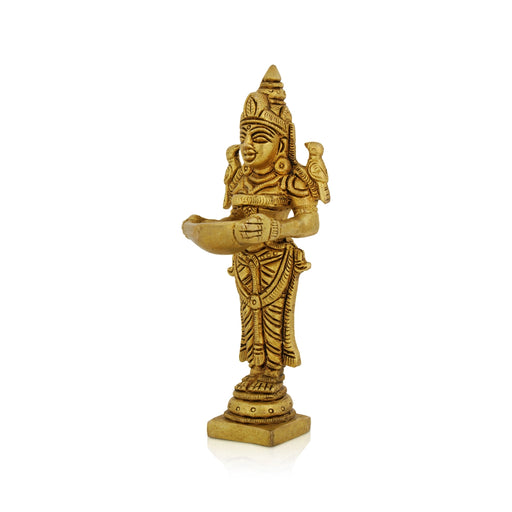 Lady Holding With Brass Lamp - 5 x 1.75 Inches | Brass Deepam/ Antique Polish And Standing Deep Lady for Home - Paavai Vilakku / Lady With A Lamp