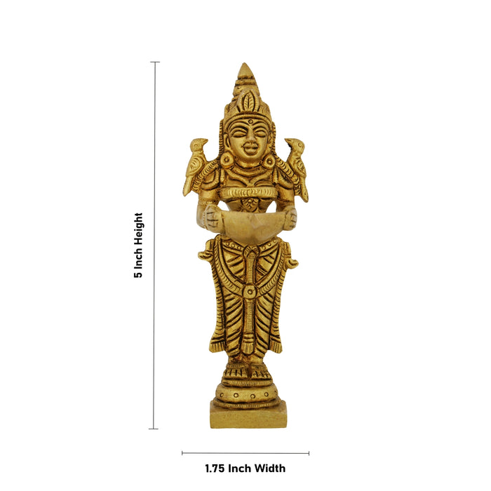 Lady Holding With Brass Lamp - 5 x 1.75 Inches | Brass Deepam/ Antique Polish And Standing Deep Lady for Home - Paavai Vilakku / Lady With A Lamp