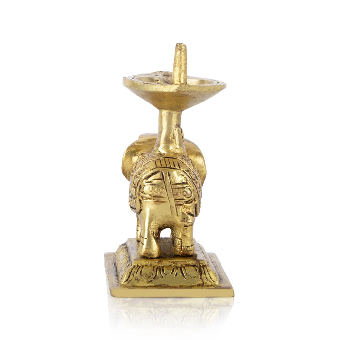 Brass Lamp With Elephant - 3.5 x 3 Inches | Antique Polish Vilakku/ Deepam for Pooja/ 320 Gms Approx