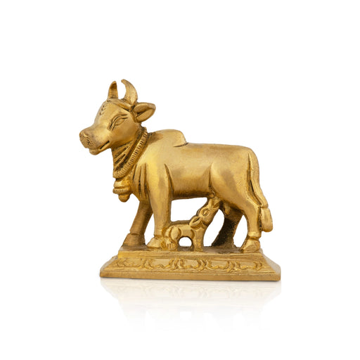 Cow With Calf Idol With Base - 2.5 x 2.25 Inches | Antique Brass Idol/ Cow And Calf Statue for Pooja/ 210 Gms - Table Stand Accessories