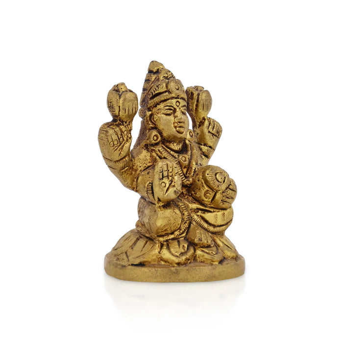 Lakshmi Idol Sitting On Flower Base - 2.5 x 1.75 Inches | Antique Brass Idol/ Laxmi Idol for Pooja - Brass Murties