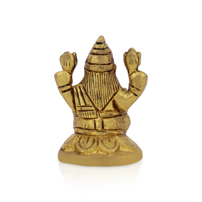 Lakshmi Idol Sitting On Flower Base - 2.5 x 1.75 Inches | Antique Brass Idol/ Laxmi Idol for Pooja - Brass Murties