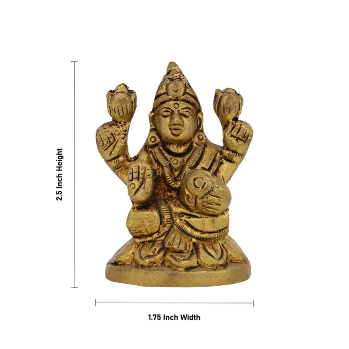 Lakshmi Idol Sitting On Flower Base - 2.5 x 1.75 Inches | Antique Brass Idol/ Laxmi Idol for Pooja - Brass Murties