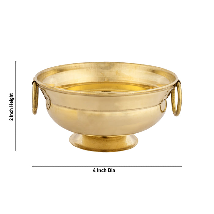 Flower Pot With Base - 2 x 4 Inches | Brass Uruli With Handle/ Urli for Home Decor/ 70 Gms Approx - Uruli & Flower Pot