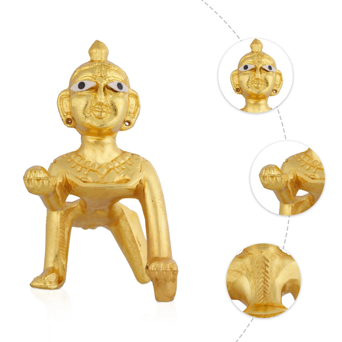 Crawling Krishna Murti - 3.5 x 3 Inches | Gold Polish Idol/ Krishnar Statue for Pooja Room