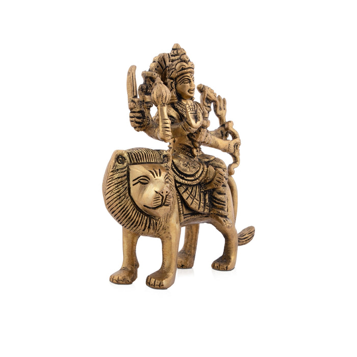 Durga Devi With Lion 8 Hands - 4 x 4 Inches | Antique Brass Idol/ Durga Murti for Pooja/ 600 Gms Approx - Brass Murties