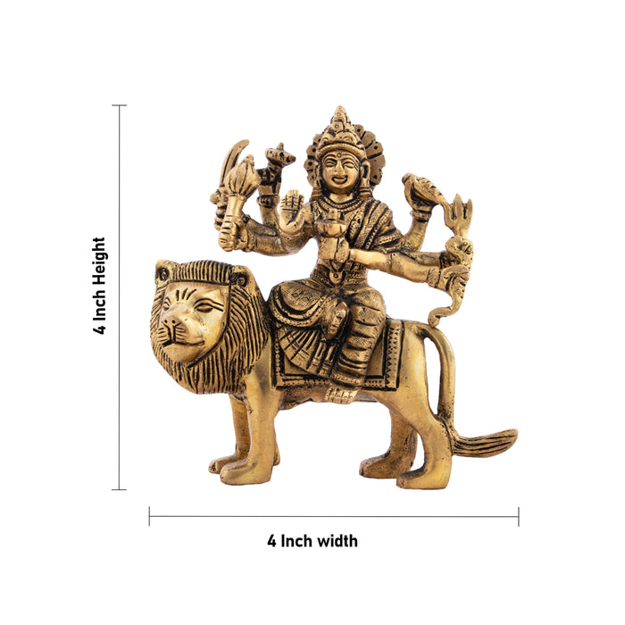 Durga Devi With Lion 8 Hands - 4 x 4 Inches | Antique Brass Idol/ Durga Murti for Pooja/ 600 Gms Approx - Brass Murties