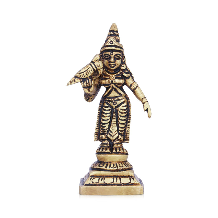 Meenakshi Amman Statue - 3.5 x 2 Inches | Brass Idol/ Meenakshi Amman Idol for Pooja/ 130 Gms Approx - Brass Murties