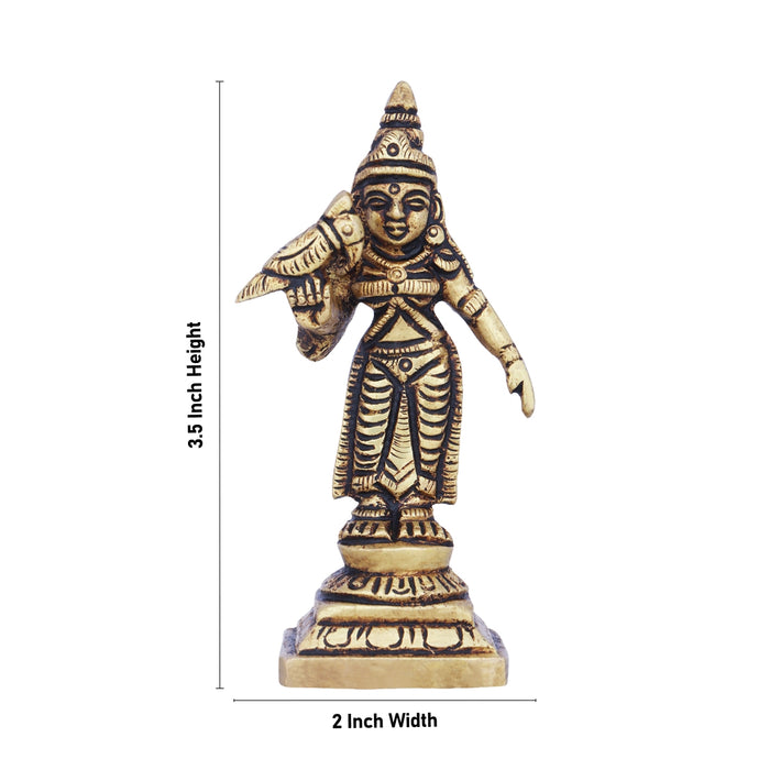 Meenakshi Amman Statue - 3.5 x 2 Inches | Brass Idol/ Meenakshi Amman Idol for Pooja/ 130 Gms Approx - Brass Murties