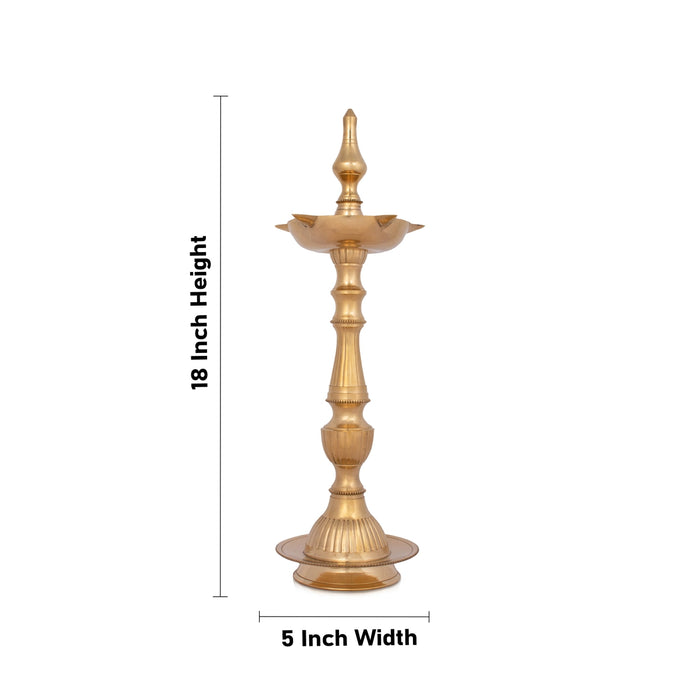 Kerala Lamp - 18 x 5 Inches | Daana Design Brass Vilakku/ Brass Deep for Pooja/ 1.850 Kgs Approx - Kerala Vilakku