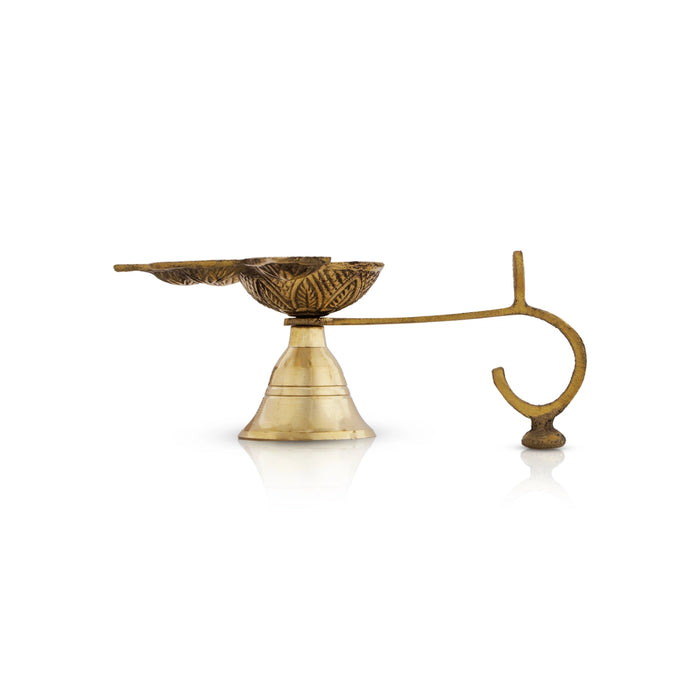 5 Face Kapoor Dhani With Handle - 2 x 3 Inches | Camphor Burner With Stand/ Antique Brass Aarti for Pooja