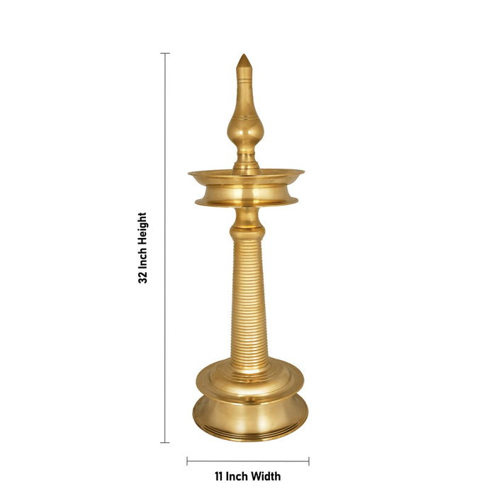 Kerala Vilakku - 32 x 11 Inches | Brass Kerala Kuthu Vilakku / Kerala Lamp for Pooja - Kerala Vilakku