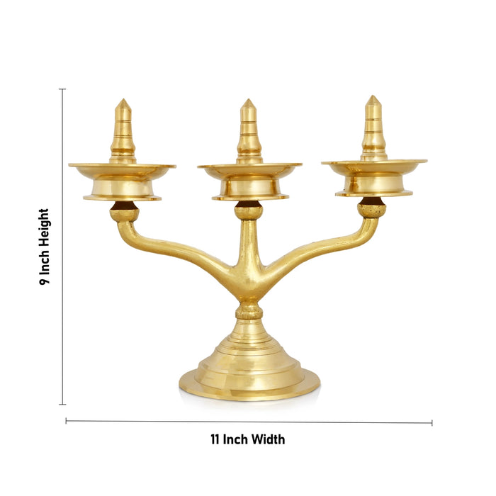 Brass Lamp - 9 x 11 Inches | Sara Balak Branch Brass Deepam/ Brass Vilakku for Pooja - Decorative Lamp