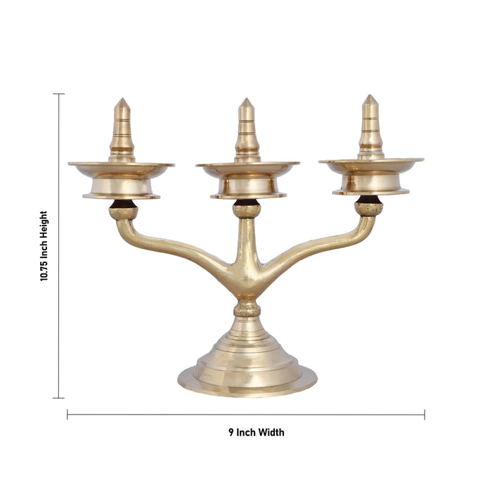 Brass Vilakku - 10.75 x 9 Inches | Sara Balak Branch Lamp/ Deepam for Pooja/ 2.520 Kgs Approx - Decorative Lamp