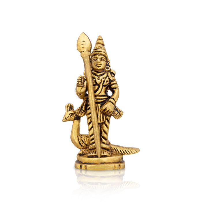 Murugan Standing On Base Murti - 3.5 x 2 Inches | Antique Brass Idol / Karthikeya Statue For Home & Pooja - Brass Murties