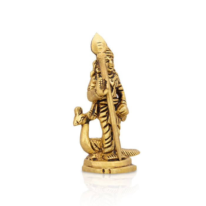 Murugan Standing On Base Murti - 3.5 x 2 Inches | Antique Brass Idol / Karthikeya Statue For Home & Pooja - Brass Murties