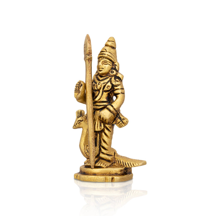 Murugan Standing On Base Murti - 3.5 x 2 Inches | Antique Brass Idol / Karthikeya Statue For Home & Pooja - Brass Murties