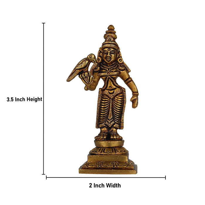 Meenakshi Amman Statue - 4 Inches | Meenakshi Brass Idol/ Antique Finish Meenakshi Statue for Pooja - Brass Murties