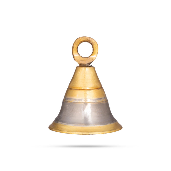 Brass Bell - 2 x 1.25 Inches | Gold & Silver Polish Kavadi Bell/ Pooja Hanging Bell for Mandir/ 30 Gms Approx - Pooja Bells