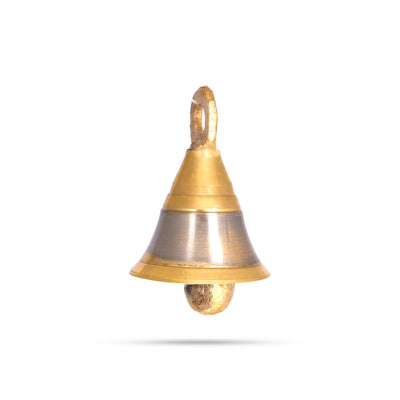Brass Bell - 2 x 1.25 Inches | Gold & Silver Polish Kavadi Bell/ Pooja Hanging Bell for Mandir/ 30 Gms Approx