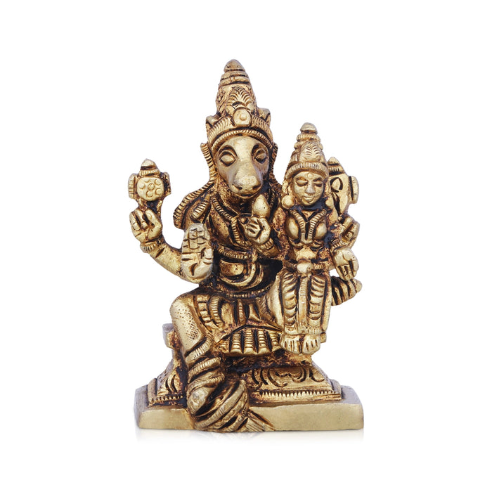 Lakshmi Hayagreevar Idol - 3.5 x 2 Inches | Antique Brass Idol/ Lakshmi Hayagriva Statue for Pooja/ 300 Gms - Brass Murties