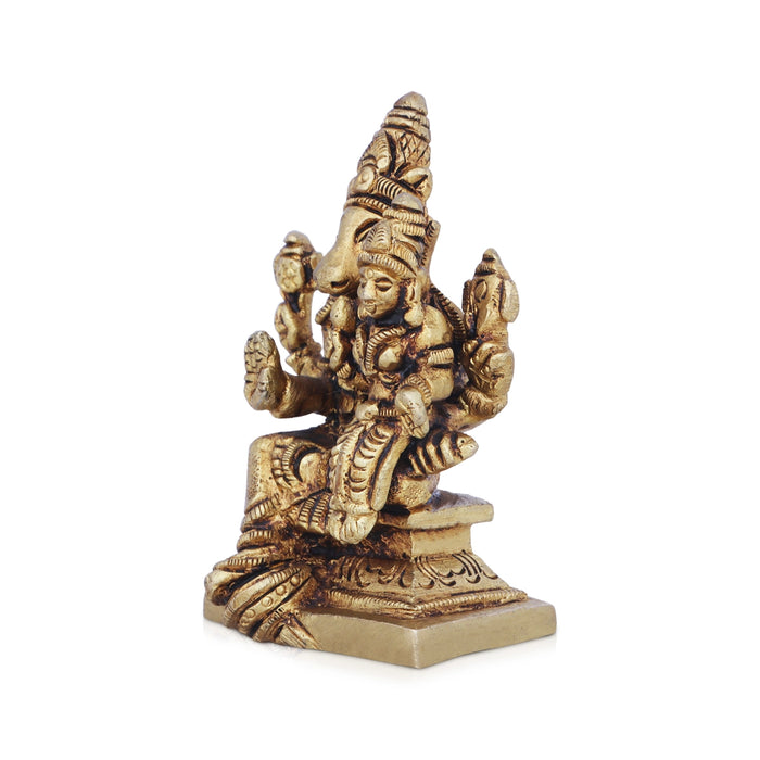 Lakshmi Hayagreevar Idol - 3.5 x 2 Inches | Antique Brass Idol/ Lakshmi Hayagriva Statue for Pooja/ 300 Gms - Brass Murties