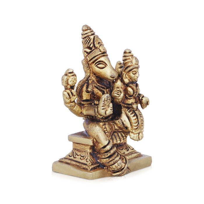 Lakshmi Hayagreevar Idol - 3.5 x 2 Inches | Antique Brass Idol/ Lakshmi Hayagriva Statue for Pooja/ 300 Gms - Brass Murties