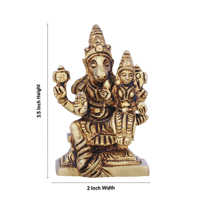 Lakshmi Hayagreevar Idol - 3.5 x 2 Inches | Antique Brass Idol/ Lakshmi Hayagriva Statue for Pooja/ 300 Gms - Brass Murties