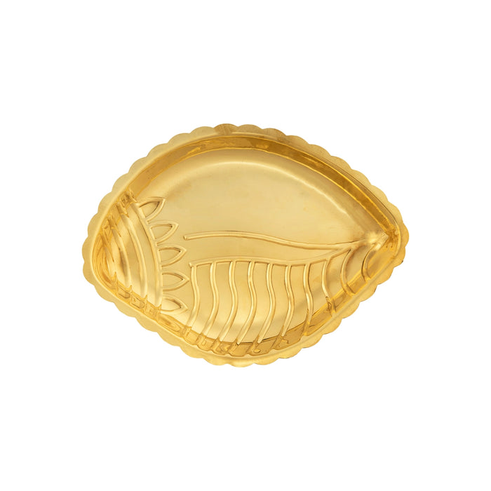 Brass Plate - 0.25 x 5.5 Inches | Shankh Design Pooja Plate/ Thali Plate for Pooja/ 52 Gms Approx - Pooja Plate & Tray