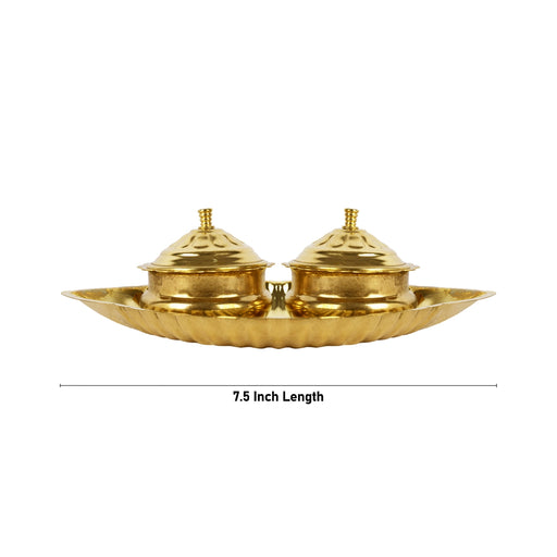 Two Kumkum Bharani With Plate - 2 x 7.5 Inches | Brass Sindoor Pot/ Kumkum Pot for Women & Gift - Sindoor Box