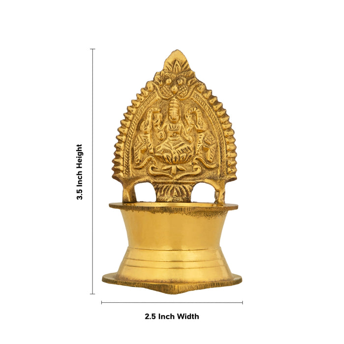 Kamakshi Vilakku - 3.5 x 2.5 Inches | Brass Lamp/ Gold Polish Kamatchi Deepam for Pooja/ 60 Gms Approx - Deity Lamps