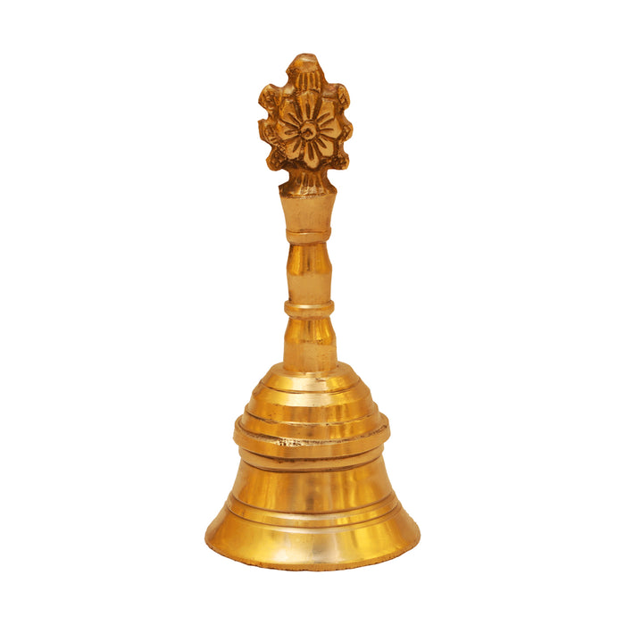 Hand Bell - 4 x 2 Inches | Puja Bell/ Brass Bell/ Shankh Chakra Handle Ghanti for Home - Pooja Bells