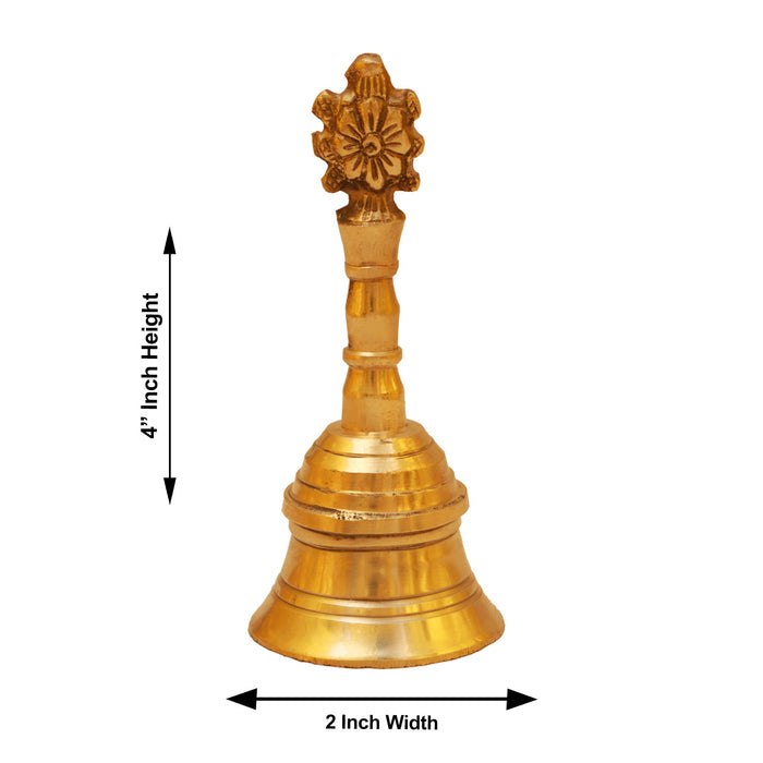 Hand Bell - 4 x 2 Inches | Puja Bell/ Brass Bell/ Shankh Chakra Handle Ghanti for Home - Pooja Bells
