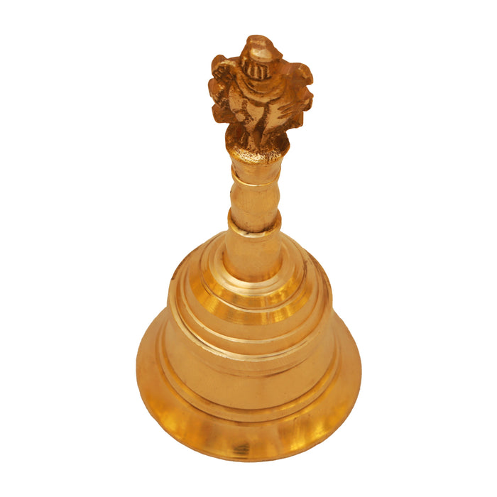 Hand Bell - 4 x 2 Inches | Puja Bell/ Brass Bell/ Shankh Chakra Handle Ghanti for Home - Pooja Bells