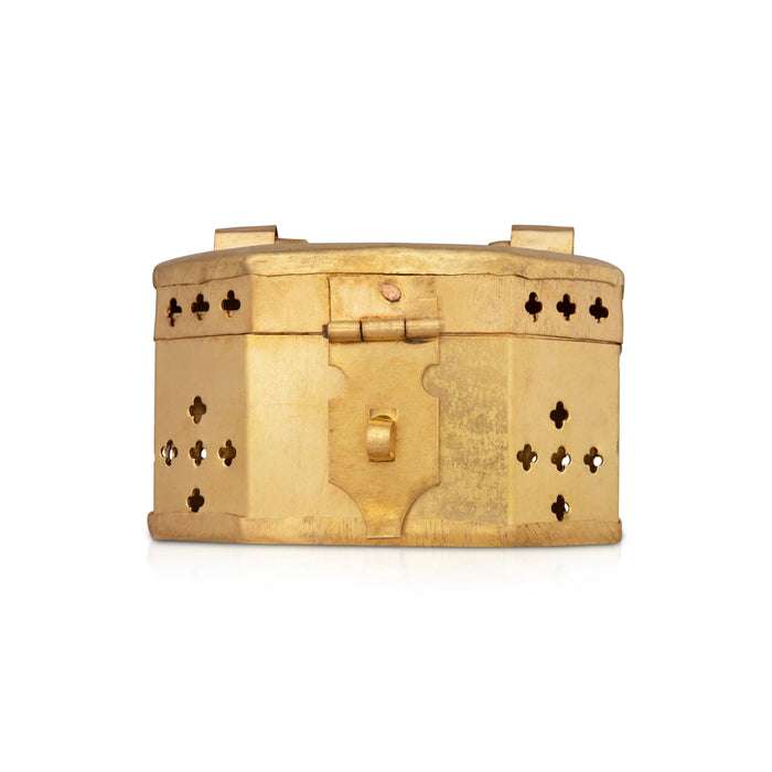 Pooja Box - 3 x 4.5 Inches | Brass Storage Box/ Jali Design Jewelry Box for Home - Pooja Box & Paduka